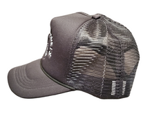 Load image into Gallery viewer, Black Embroided SPVCECADETS Astronaut Trucker Hats with Mesh Snap back style. 
